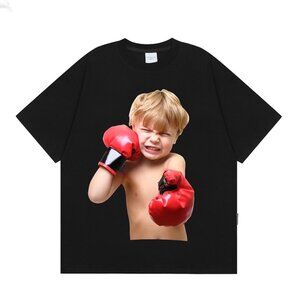 Black Short-Sleeved T-Shirt With A Boxing Boy Print Acme De La Vie